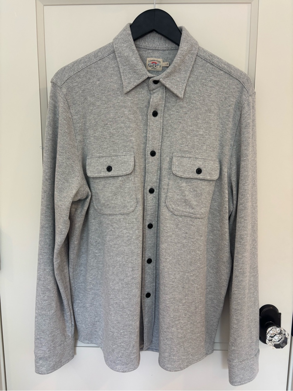 Men’s Faherty Legend Sweater Shirt -  Fossil Grey Twill - Large